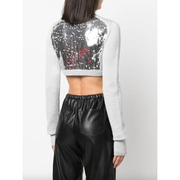 VAQUERA Cropped Knit Sequin Back Cardigan Grey Womens Size XS - Picture 2 of 12